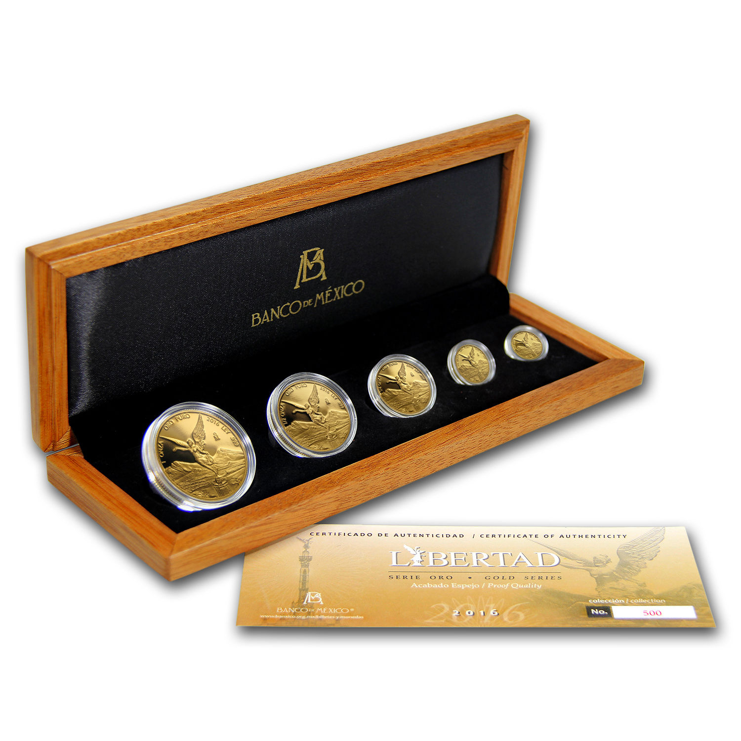 2016 Mexico 5-Coin Gold Libertad Proof Set (1.9 oz, Wood Box) - SKU #103090