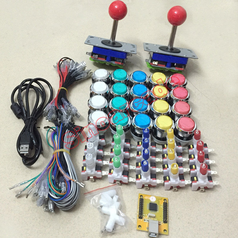 Arcade DIY parts for 2 players with joysticks, PC PS3 USB Encoder and LED button