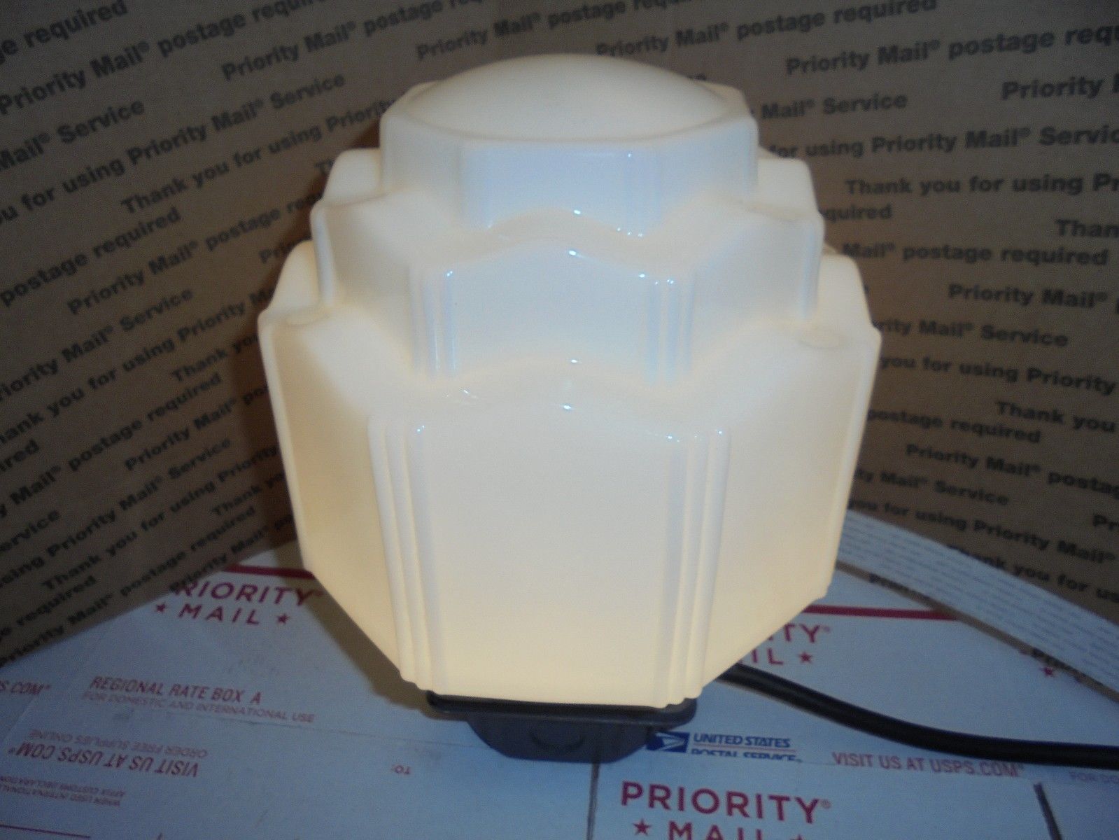 Antique Art Deco 3-Tier Skyscraper Milk Glass Opaque Globe Ceiling Light Fixture