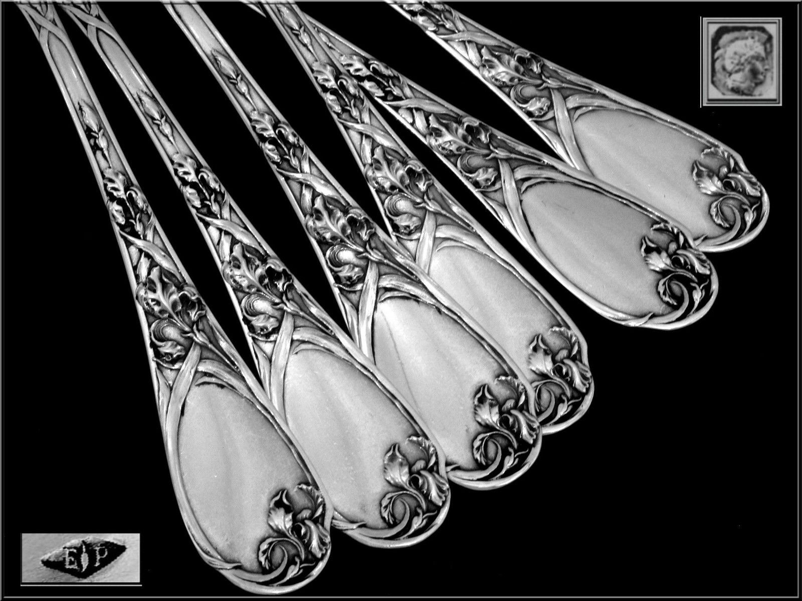 PUIFORCAT Fabulous French Sterling Silver Dinner Forks Set 6 pc Iris