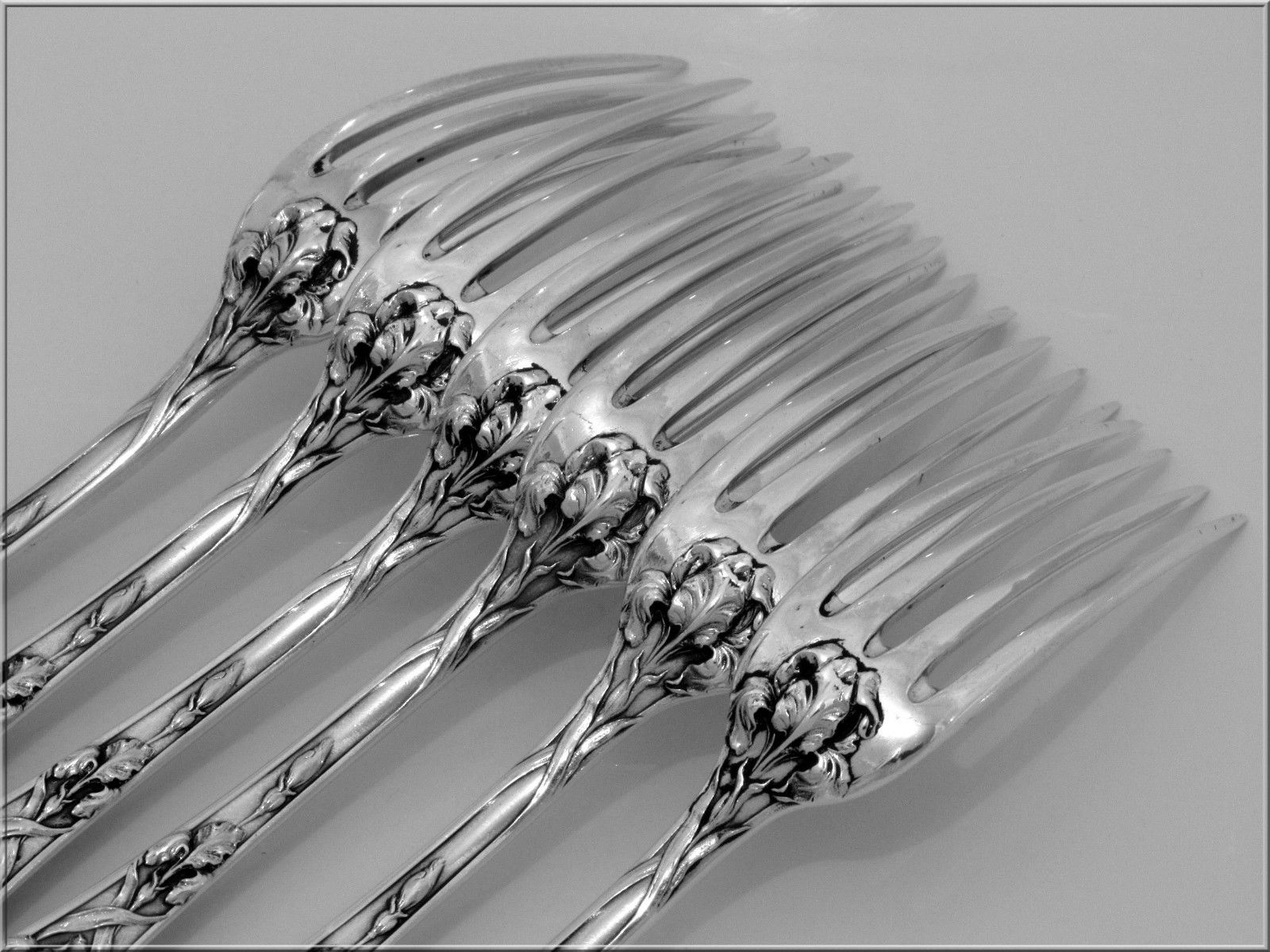 PUIFORCAT Fabulous French Sterling Silver Dinner Forks Set 6 pc Iris