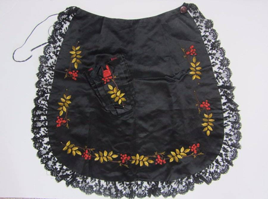 Antique victorian apron black silk floral hand embroidery Victorian Edwardian