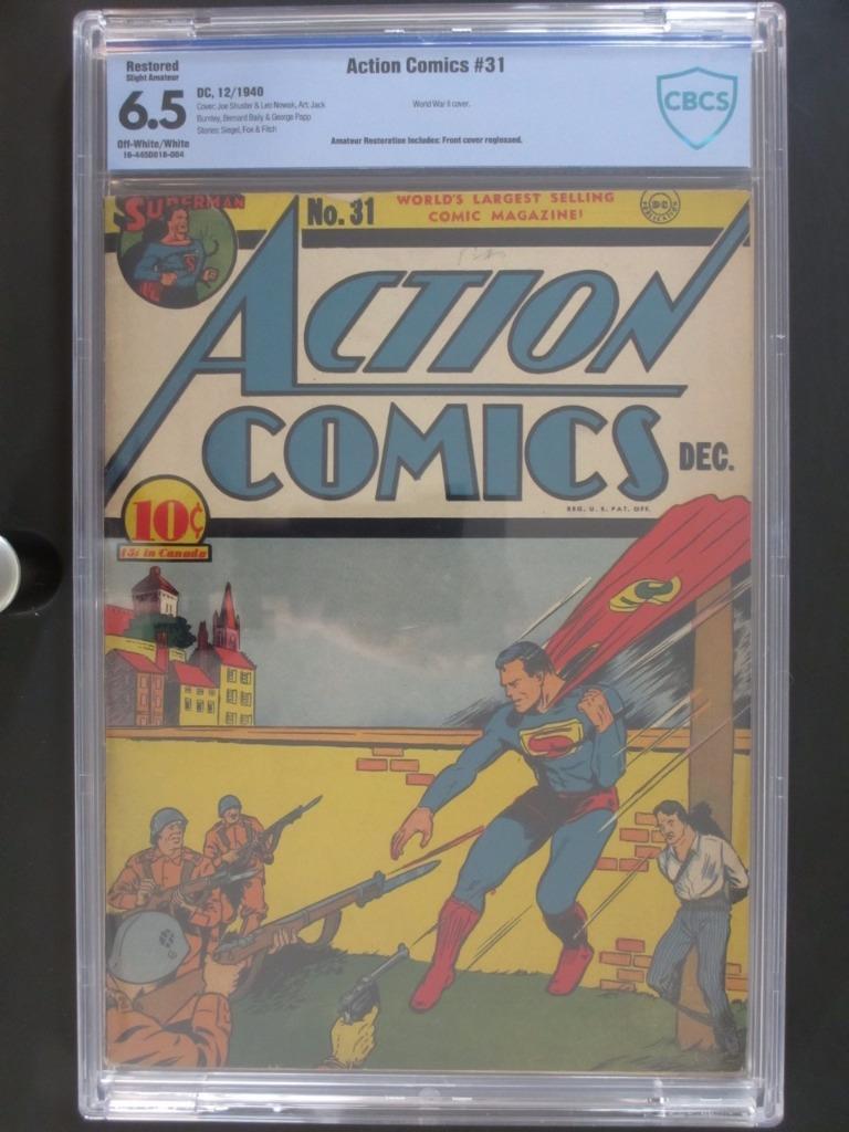 Action Comics #31 - CBCS 6.5 FN+ <Restored> DC 1940 (Superman) WWII cover!!!