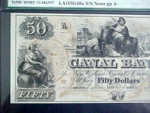 1850's $50 Note Canal Bank - New Orleans PMG Superb Gem Unc 67