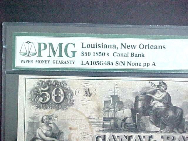 1850's $50 Note Canal Bank - New Orleans PMG Superb Gem Unc 67