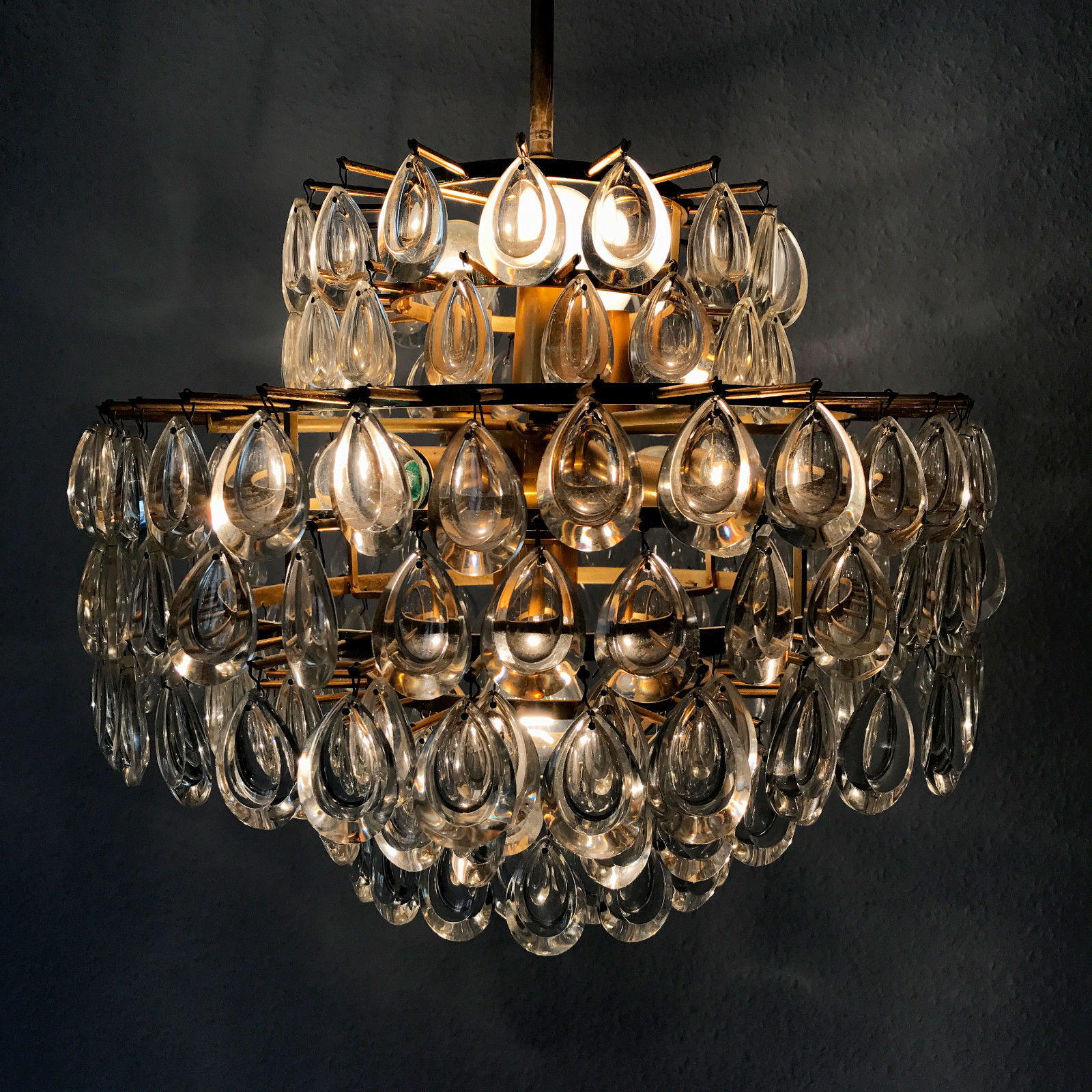 STUNNING Mid Century PALWA Crystal Glass DROPS 8-Ligths CHANDELIER Pendant Lamp