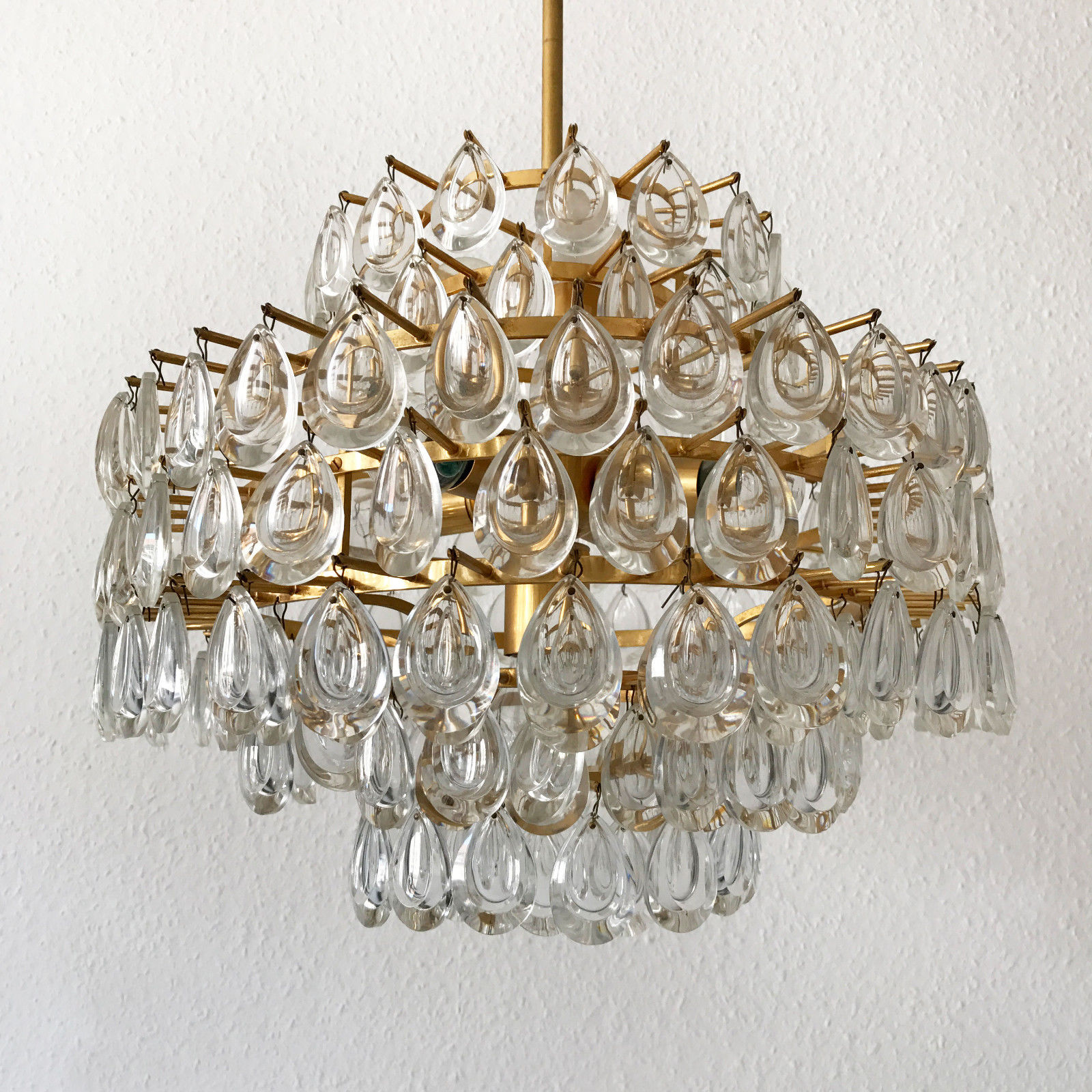 STUNNING Mid Century PALWA Crystal Glass DROPS 8-Ligths CHANDELIER Pendant Lamp