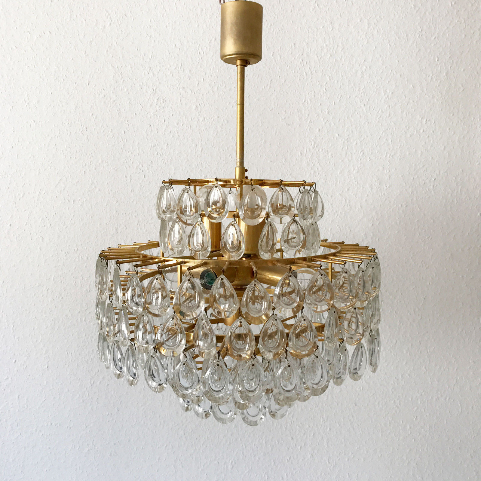 STUNNING Mid Century PALWA Crystal Glass DROPS 8-Ligths CHANDELIER Pendant Lamp