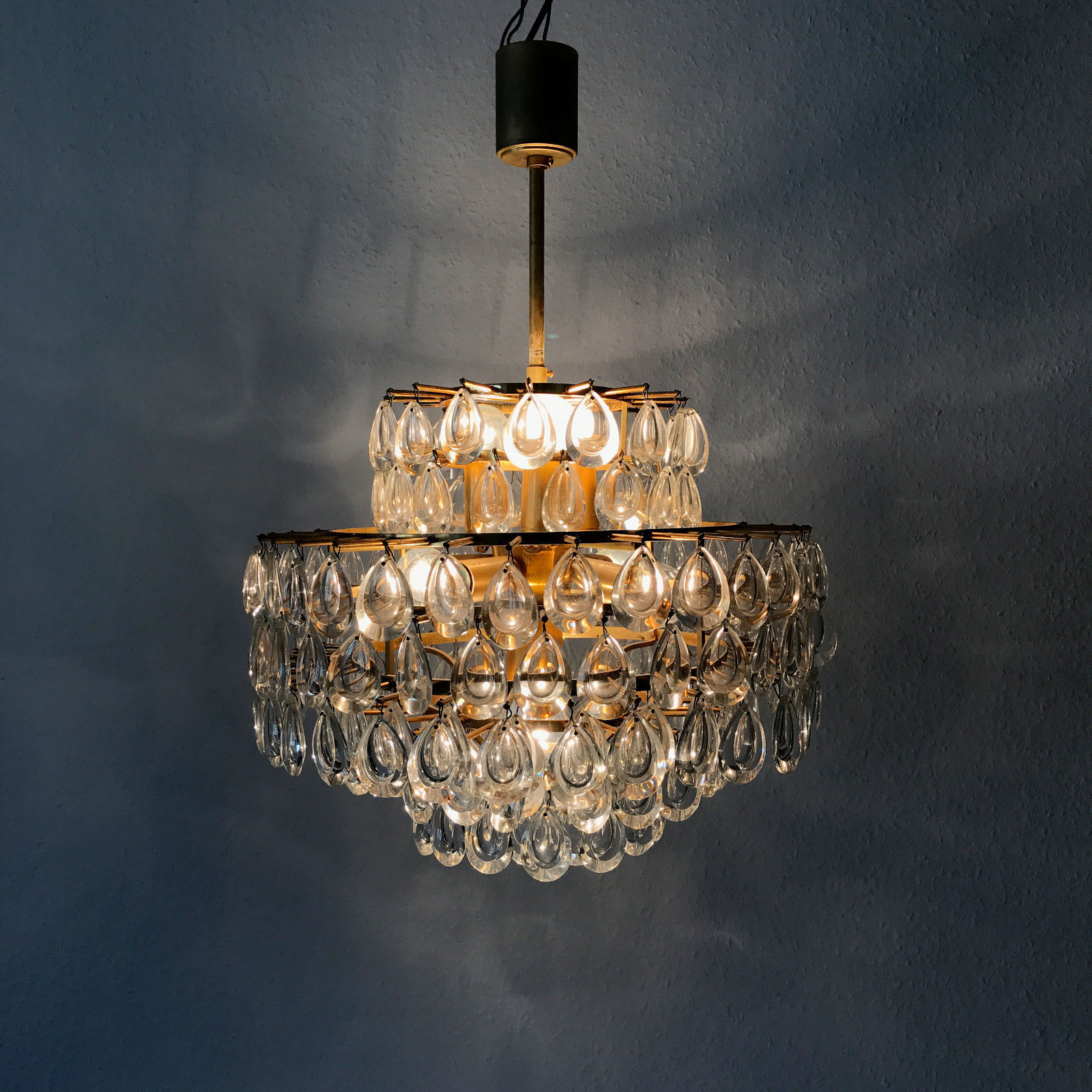 STUNNING Mid Century PALWA Crystal Glass DROPS 8-Ligths CHANDELIER Pendant Lamp