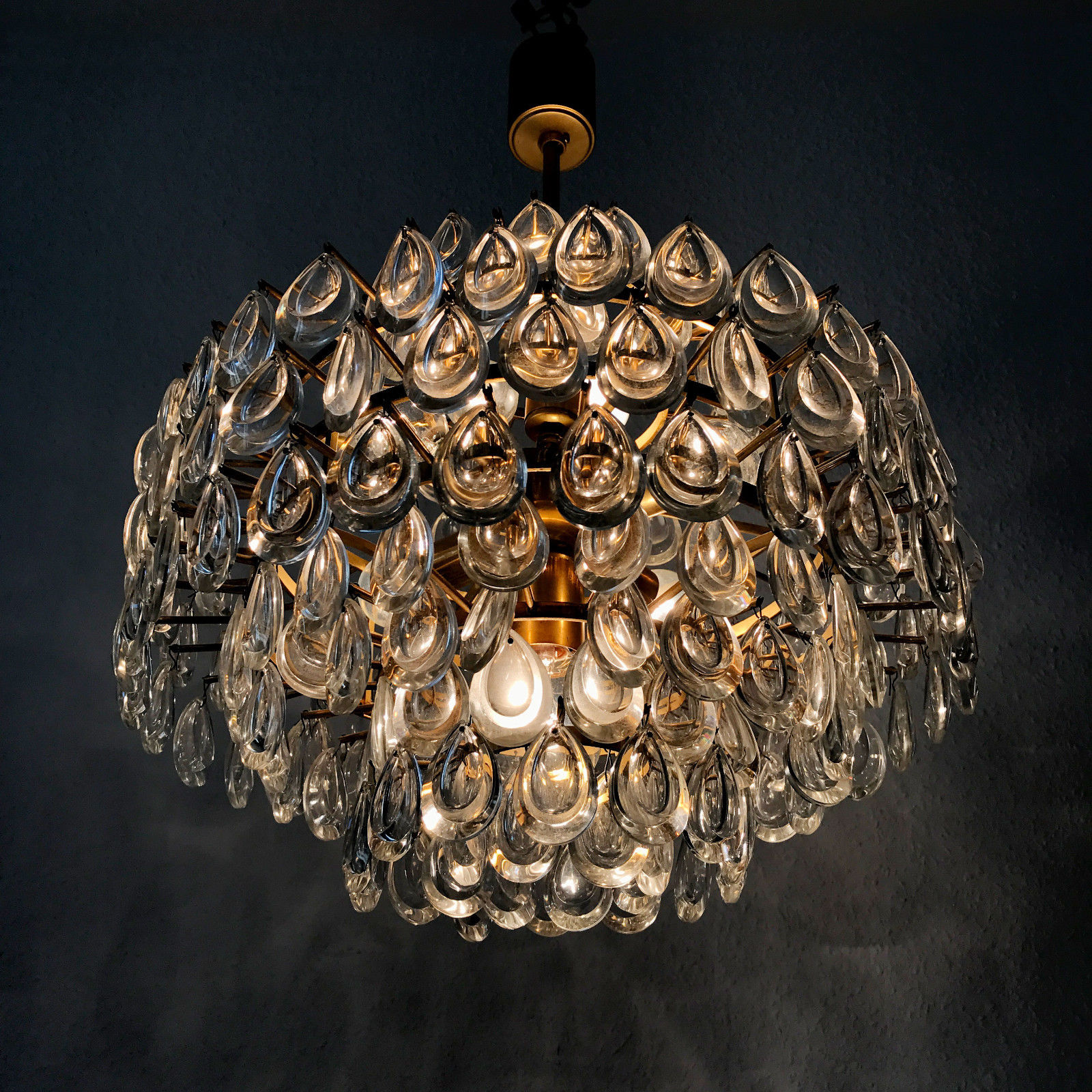 STUNNING Mid Century PALWA Crystal Glass DROPS 8-Ligths CHANDELIER Pendant Lamp