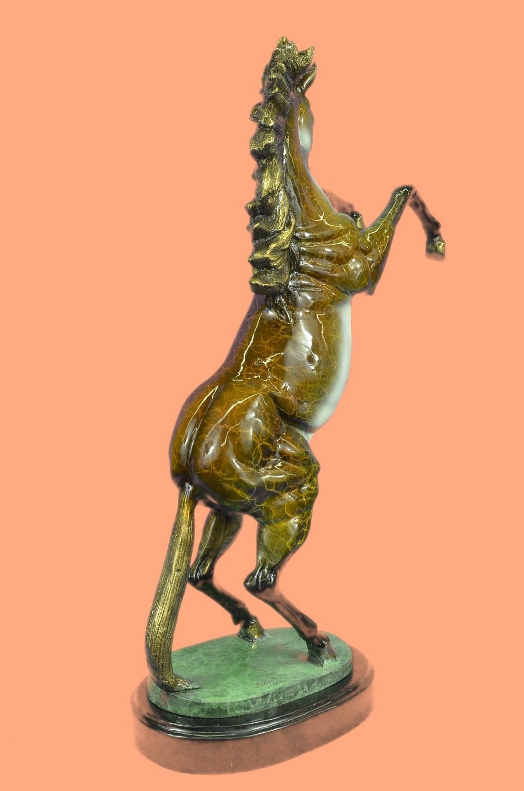 Rare Sculpture Beautiful Large Vienna Rearing Horse Marble Base Signed Figure Br