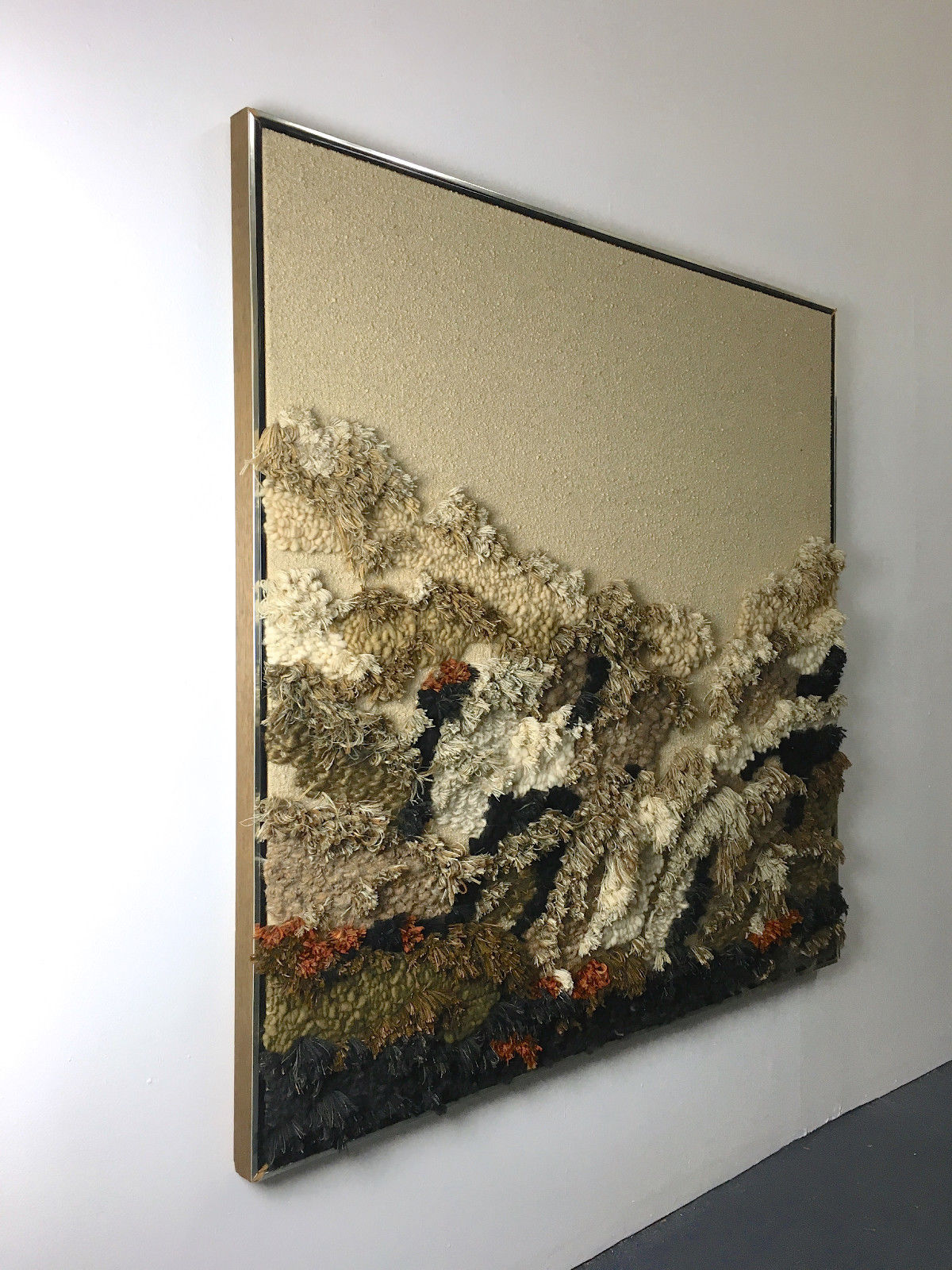 62x62 Vintage Robert Kidd Fiber Art Woven Wall Hanging Framed Mid Century Modern