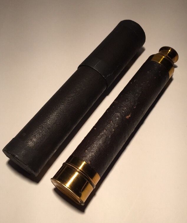 Original Brass & Leather-Covered Nautical Telescope Probably 19th Century