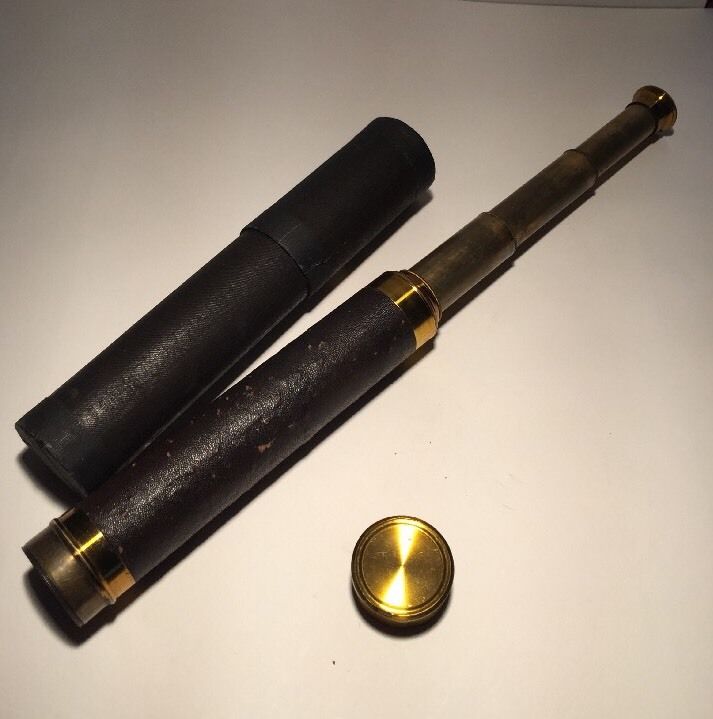 Original Brass & Leather-Covered Nautical Telescope Probably 19th Century