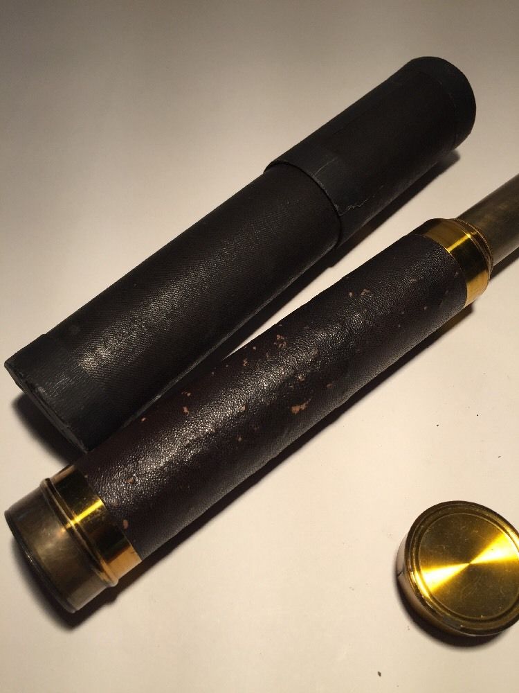 Original Brass & Leather-Covered Nautical Telescope Probably 19th Century