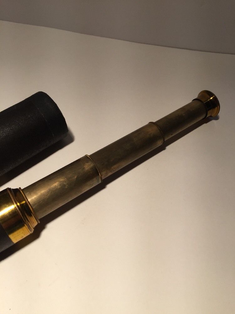 Original Brass & Leather-Covered Nautical Telescope Probably 19th Century