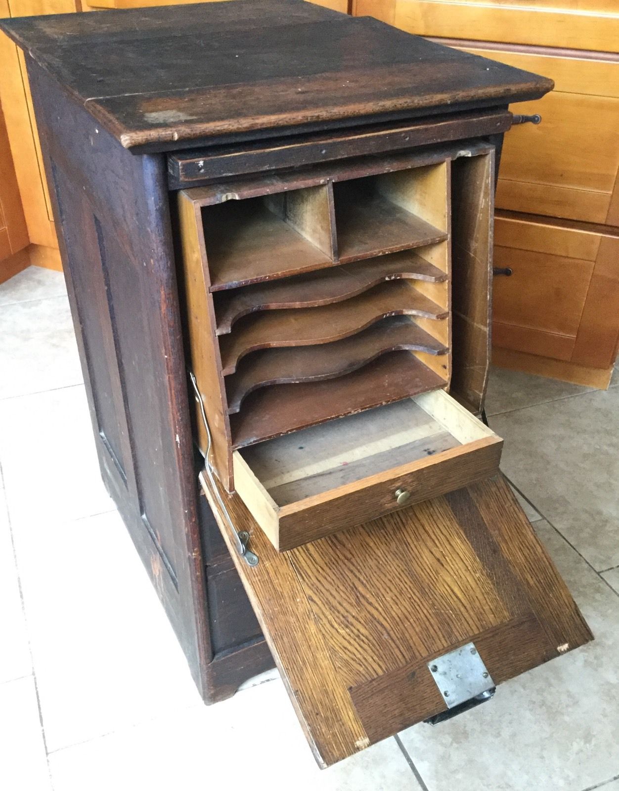 Antique Oak Post Master Cupboard, Desk, Architectural Salvage, Sorting