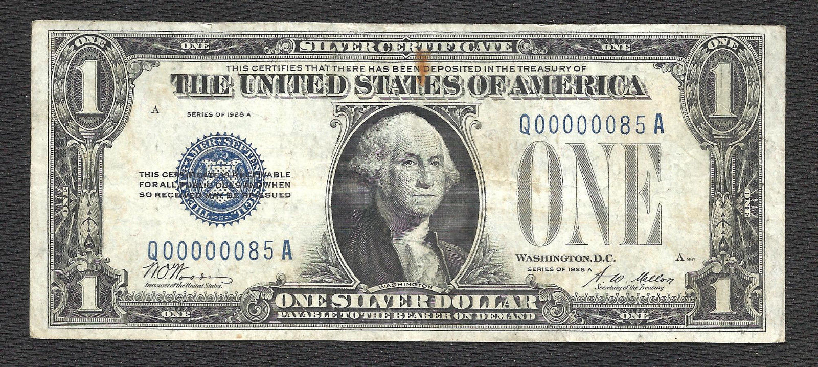 1928A $1 Silver Certificate! *FUNNY BACK* LOW 2-DIGIT SERIAL #85! ULTRA RARE!