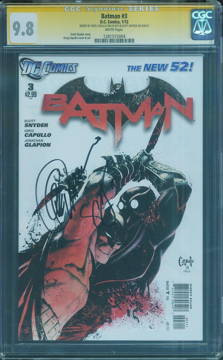 Batman 3 CGC SS 9.8 Greg Capullo Scott Snyder 2 Signed Cover Top 1st Print