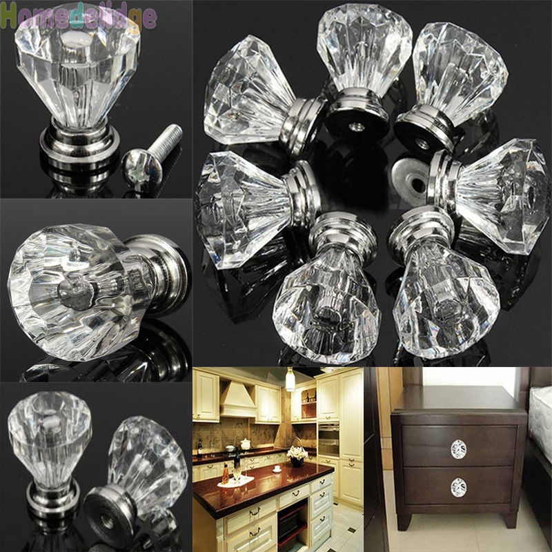 12x Crystal Glass Door Knobs Drawer Cabinet Furniture Kitchen Handle Top Quality