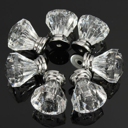 12x Crystal Glass Door Knobs Drawer Cabinet Furniture Kitchen Handle Top Quality