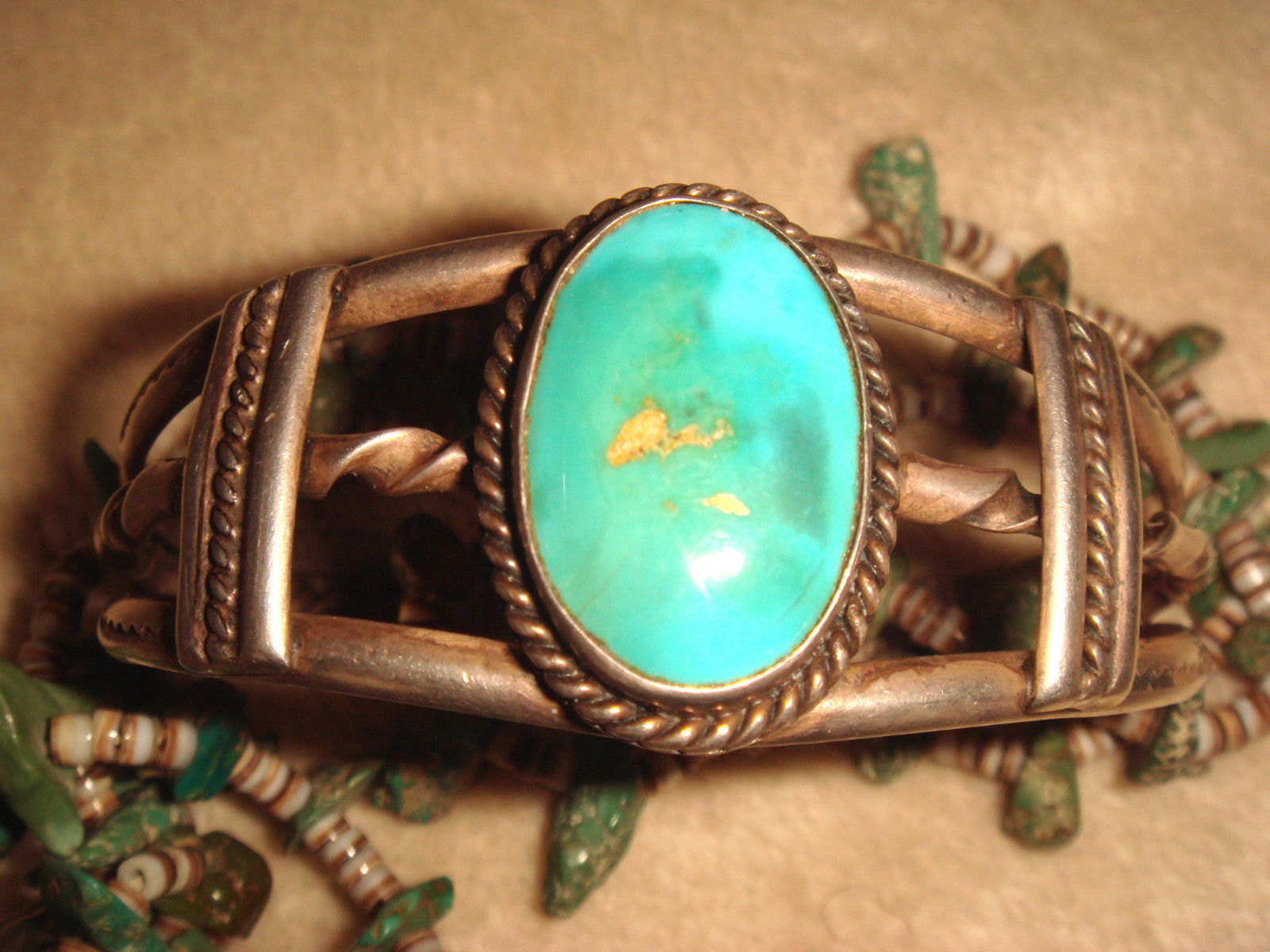 VTG. OLD PAWN NAVAJO 1960's STERLING SILVER TURQUOISE KNIFE EDGE CUFF BRACELET