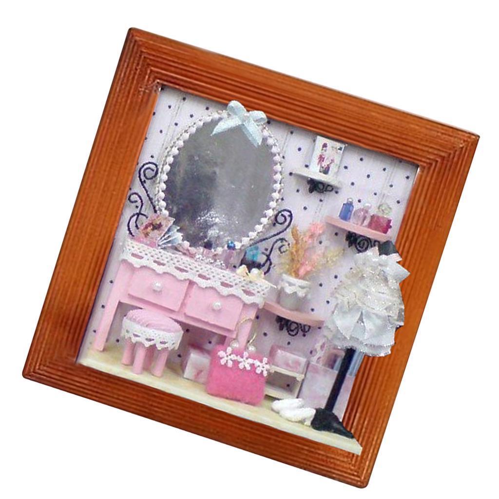 DIY Mini Wooden Photo Framed Dollhouse Miniature Furniture Set -Pink Luxury