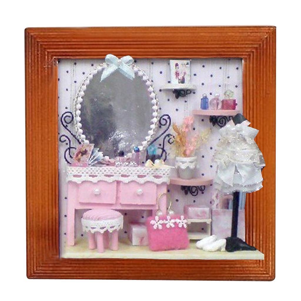 DIY Mini Wooden Photo Framed Dollhouse Miniature Furniture Set -Pink Luxury