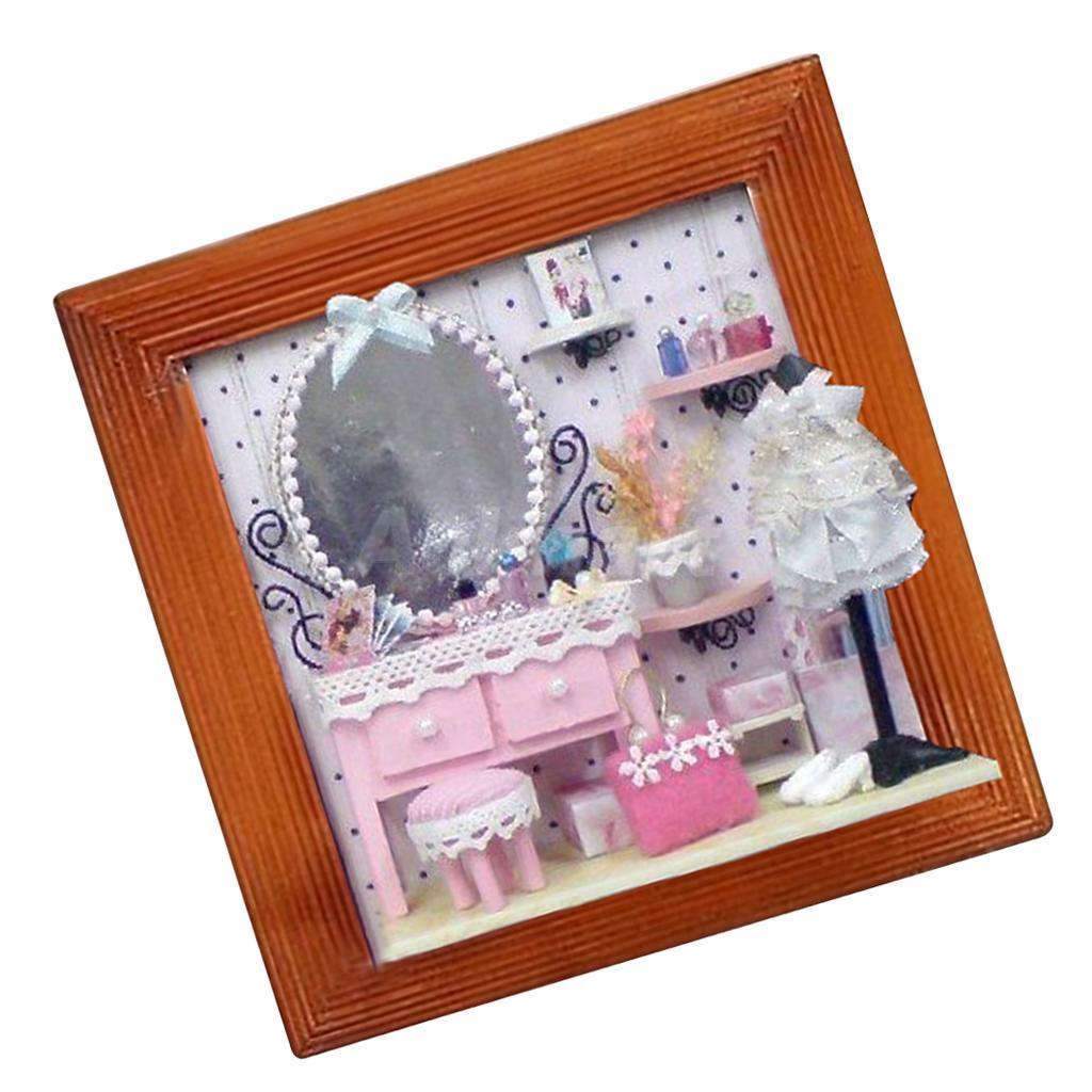 DIY Mini Wooden Photo Framed Dollhouse Miniature Furniture Set -Pink Luxury