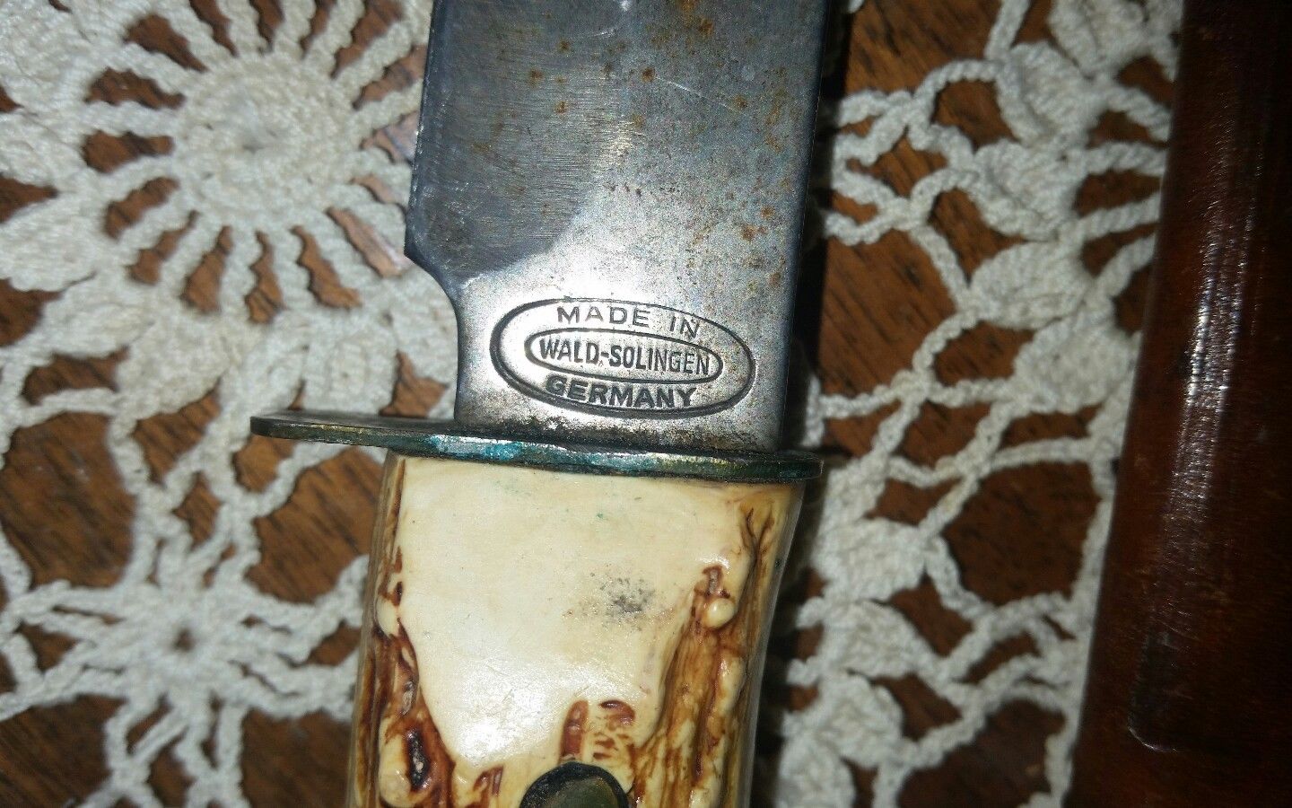 Vintage Wald-Solingen Germany Fixed Blade Hunting Knife with Sheath Faux Horn