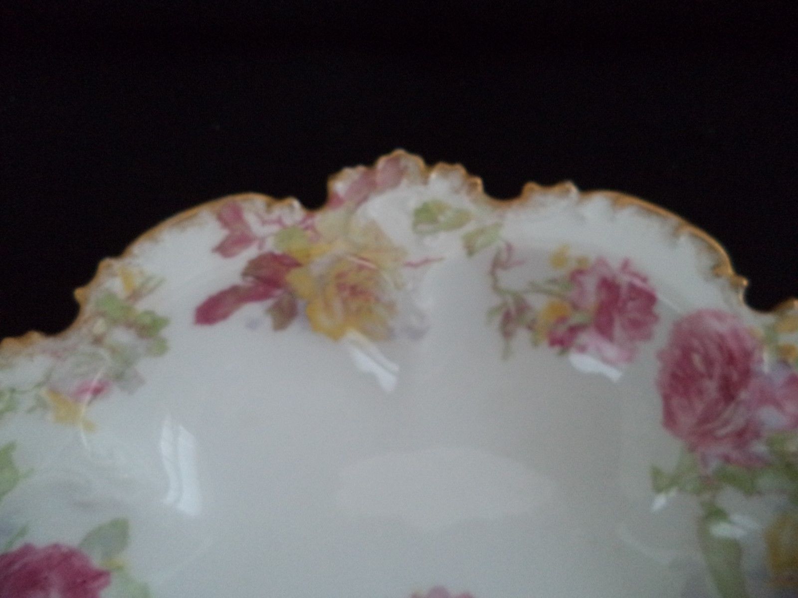 French Haviland GDA china round vegetable serving bowl 9.5in  pink yellow roses