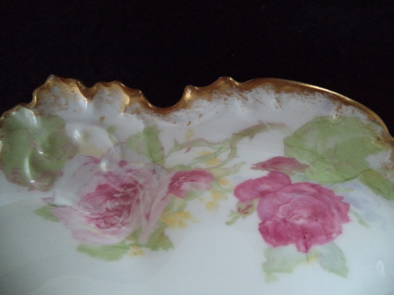 French Haviland GDA china round vegetable serving bowl 9.5in  pink yellow roses