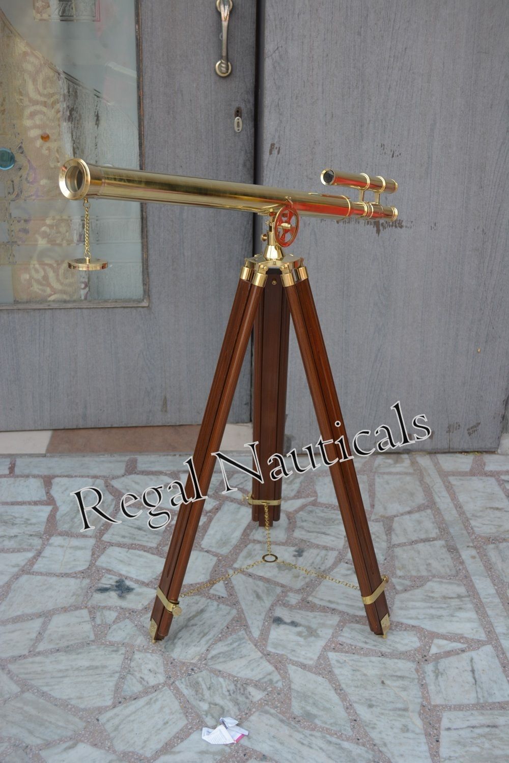 Nautical-Brass-Telescope-Marine-Navy-Double-Barrel-With-Wooden-Tripod-Stand