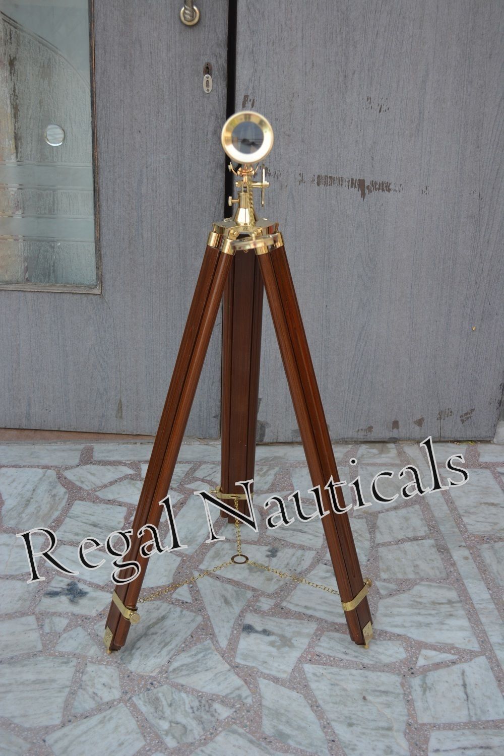 Nautical-Brass-Telescope-Marine-Navy-Double-Barrel-With-Wooden-Tripod-Stand