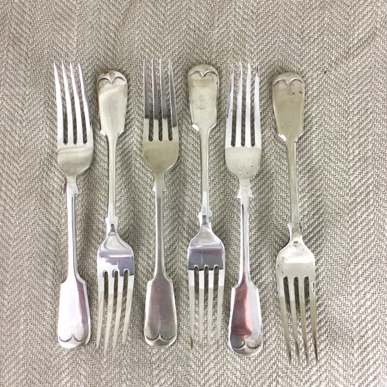 Antique Silver Plated Cutlery Large Fork Forks Victorian Fiddle back Set of 6