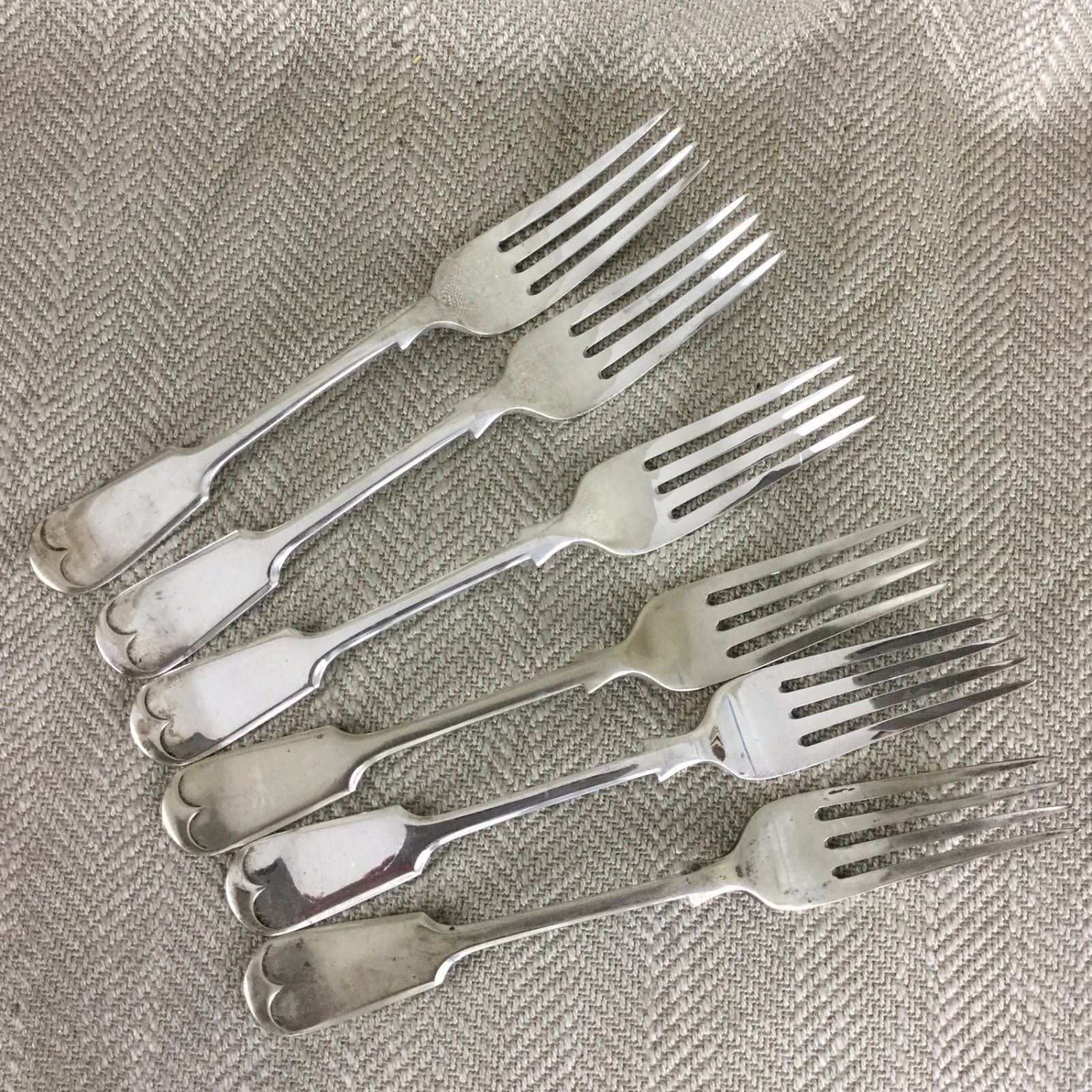 Antique Silver Plated Cutlery Large Fork Forks Victorian Fiddle back Set of 6