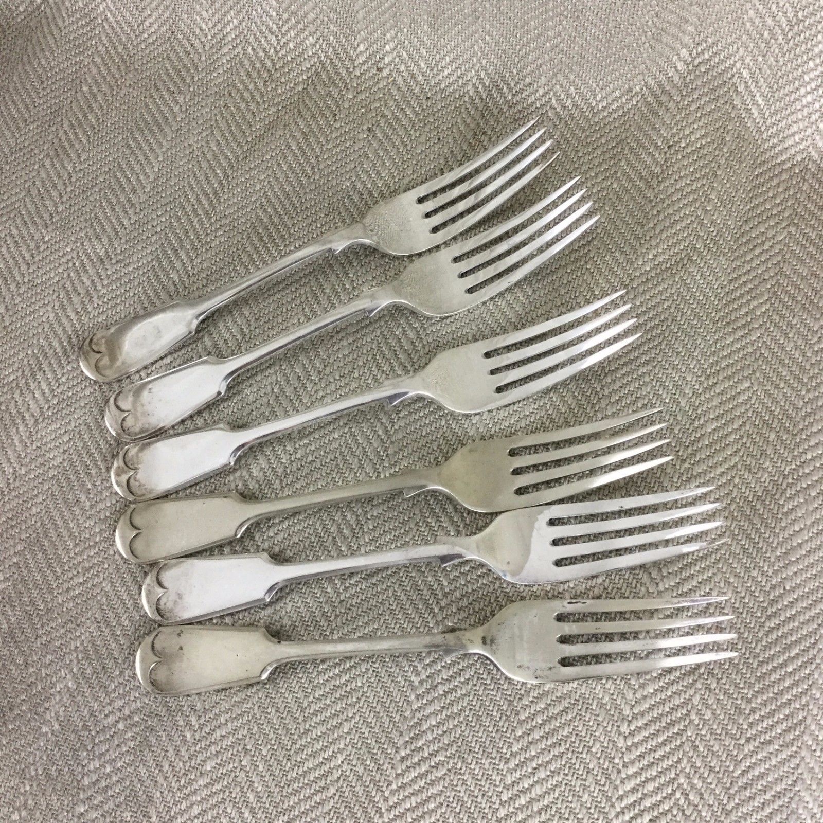 Antique Silver Plated Cutlery Large Fork Forks Victorian Fiddle back Set of 6