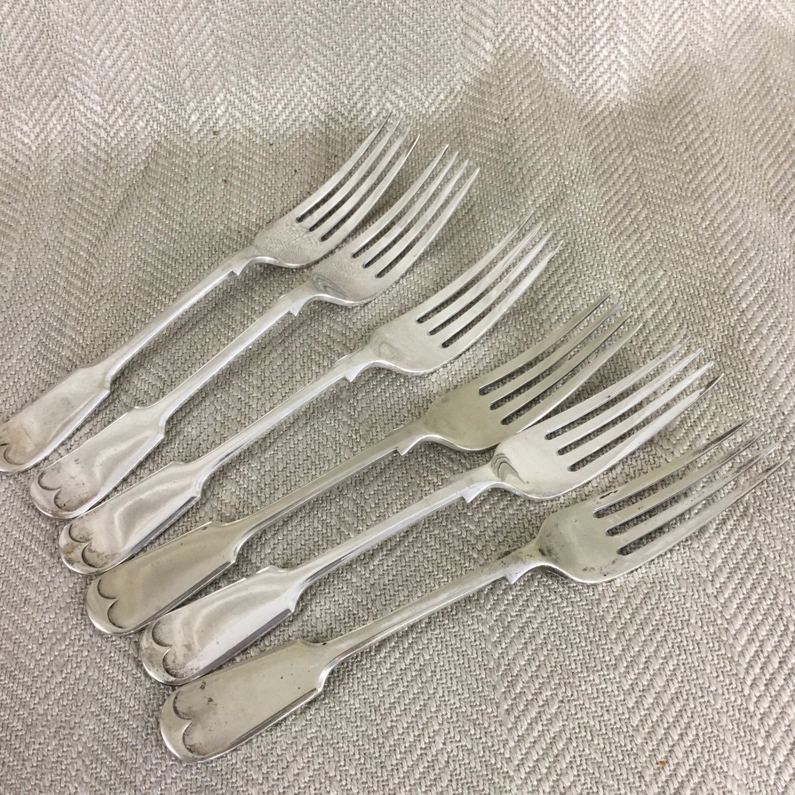 Antique Silver Plated Cutlery Large Fork Forks Victorian Fiddle back Set of 6