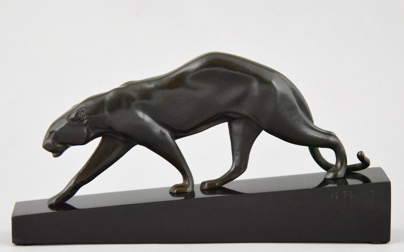 French Art Deco bronze sculpture of a walking panther by Maurice Prost, 1925.