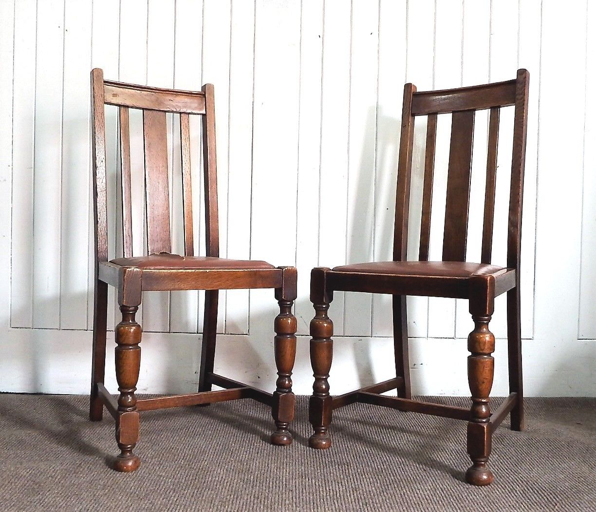 Pair of antique vintage Oak occasional - dining chairs