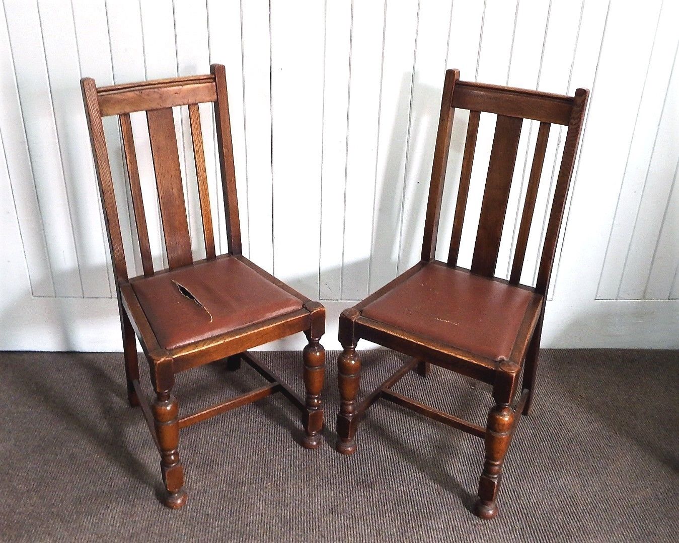 Pair of antique vintage Oak occasional - dining chairs