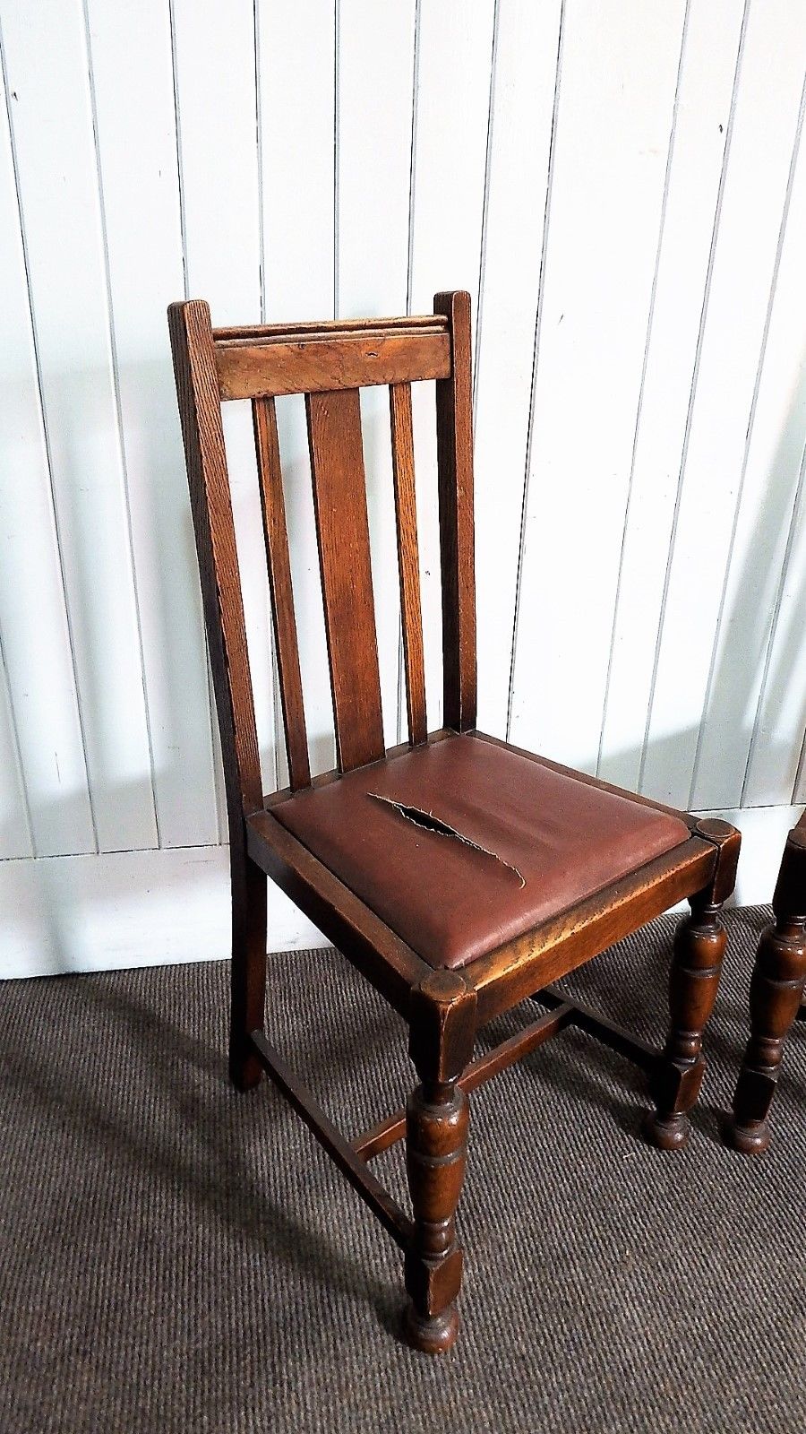 Pair of antique vintage Oak occasional - dining chairs