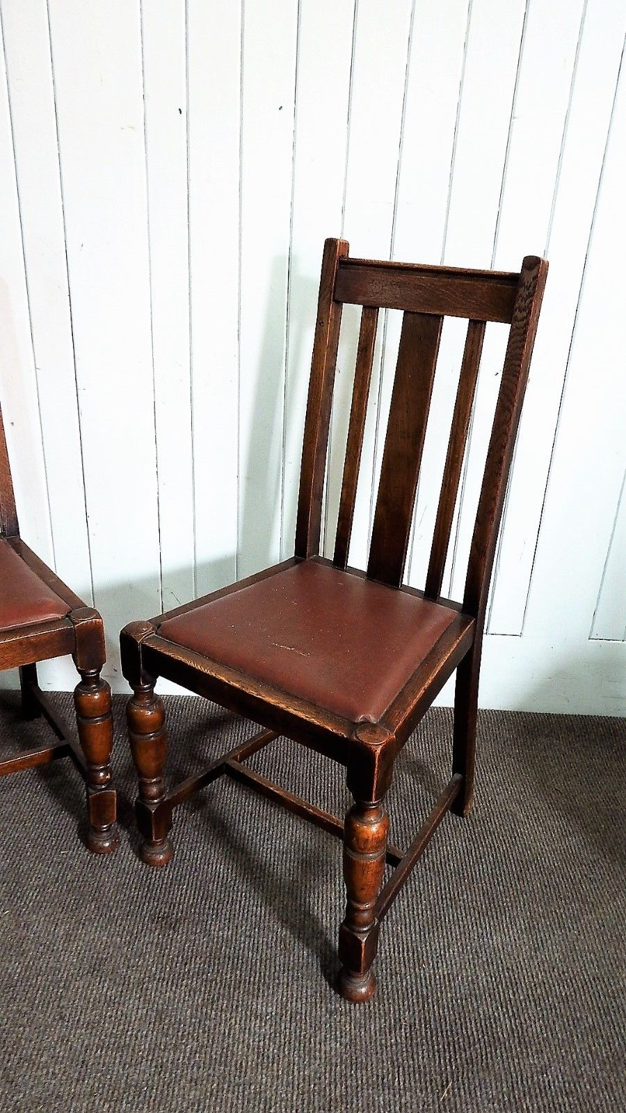 Pair of antique vintage Oak occasional - dining chairs