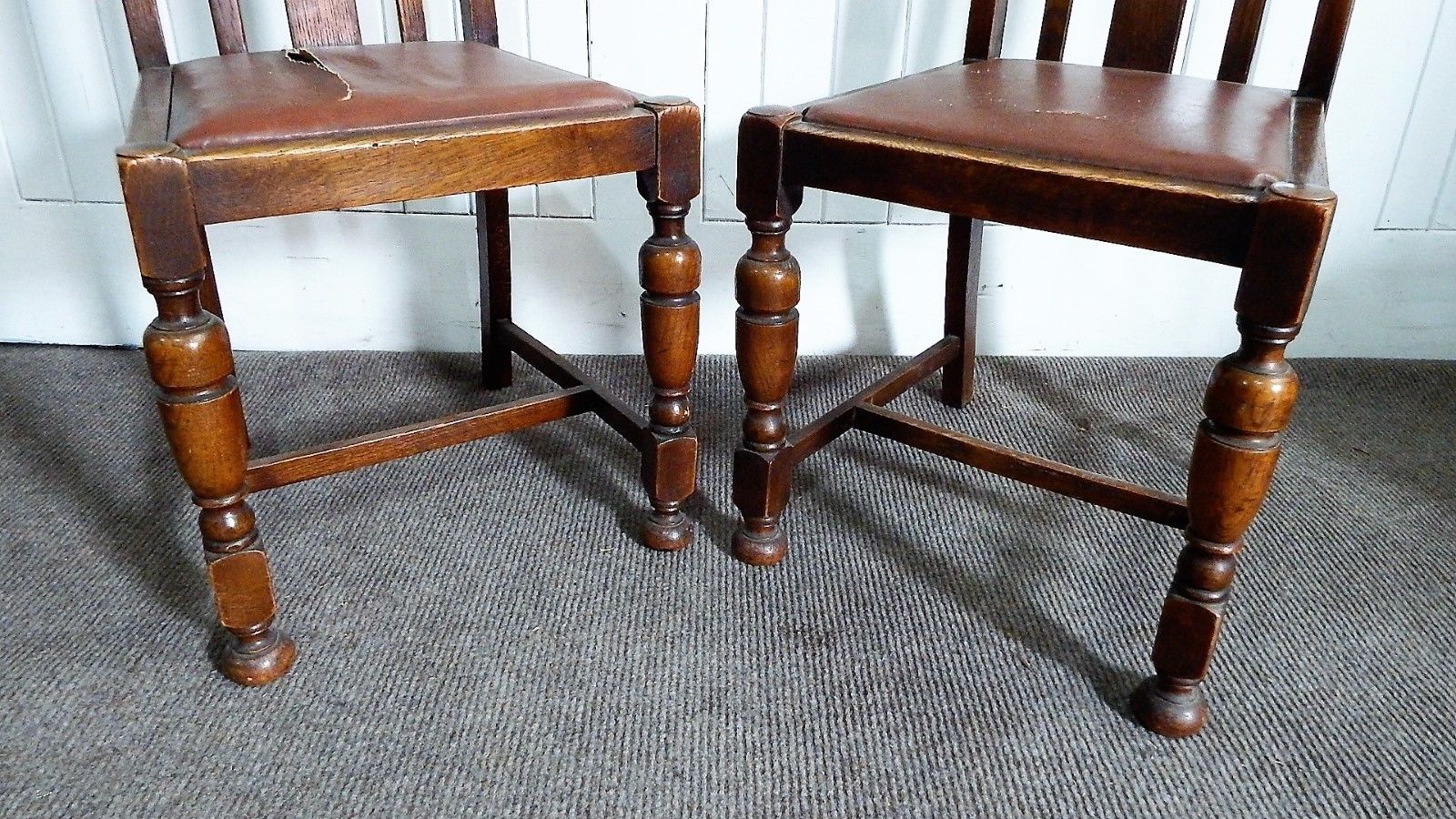 Pair of antique vintage Oak occasional - dining chairs