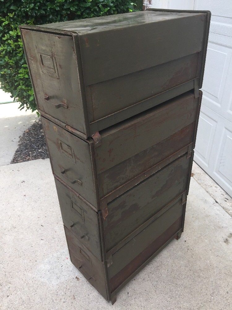 1915 Antique SHAW WALKER Industrial Stackable Metal Filing Cabinet 4, Steampunk