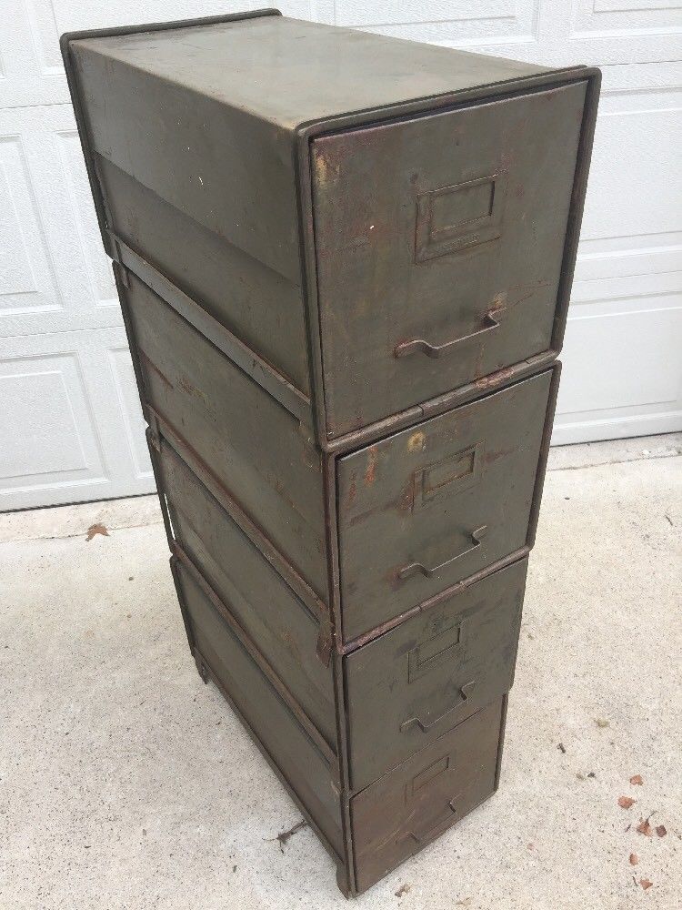 1915 Antique SHAW WALKER Industrial Stackable Metal Filing Cabinet 4, Steampunk