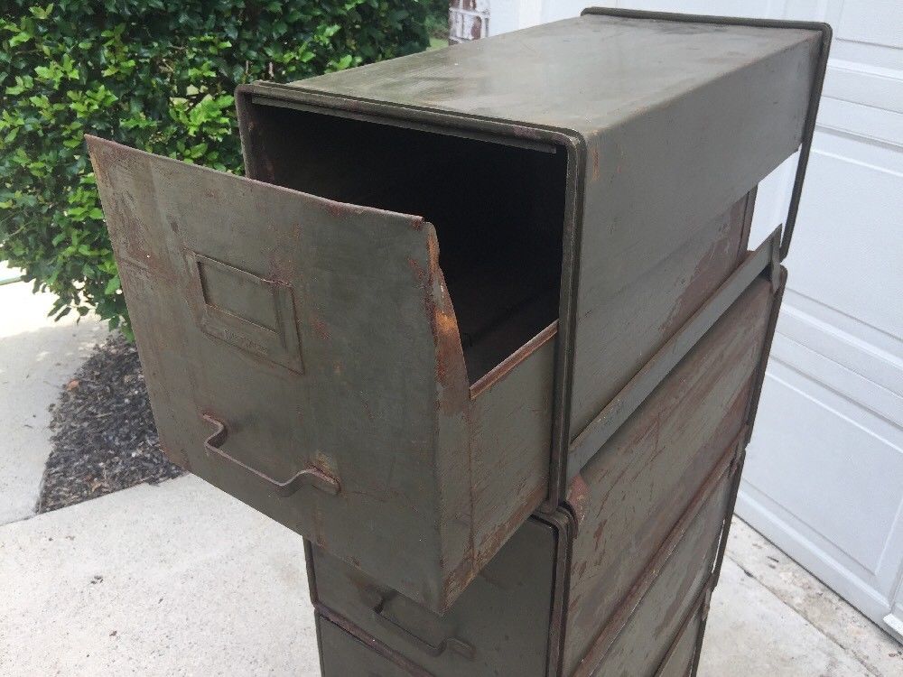 1915 Antique SHAW WALKER Industrial Stackable Metal Filing Cabinet 4, Steampunk