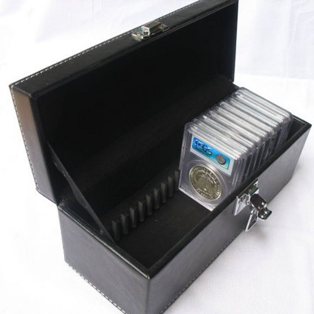 New Storage Box Case Black PU Leather for 20PCS PCGS NGC Slabs Coin Holders TY