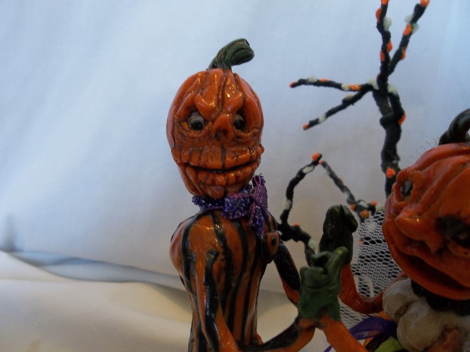 OOAK Sculpt Vintage Halloween Pumpkin Veggie People Wedding Bride Groom Display