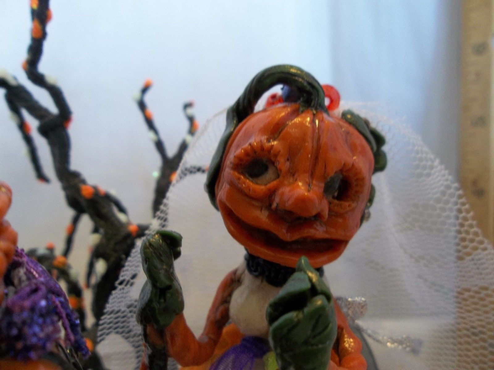 OOAK Sculpt Vintage Halloween Pumpkin Veggie People Wedding Bride Groom Display